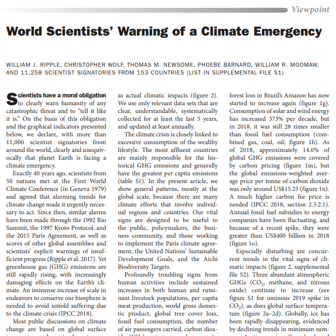 World Scientists’ Warning of a Climate Emergency