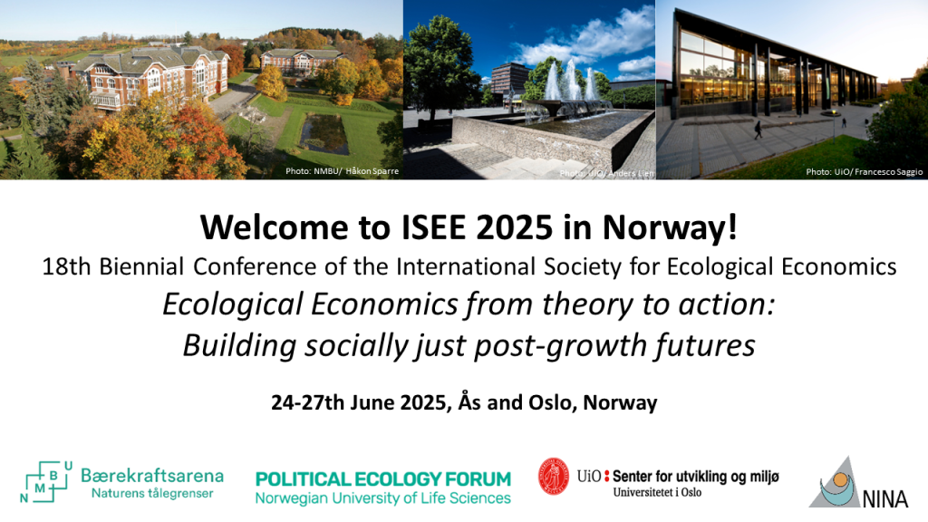 Welcome to ISEE 2025 in Norway! 18th Biennial Conference of the International Society for Ecological Economics.